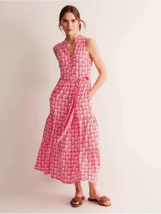 Boden Dresses & Skirts - Boden Pink Printed Sleeveless Maxi Dress with Waist Tie
